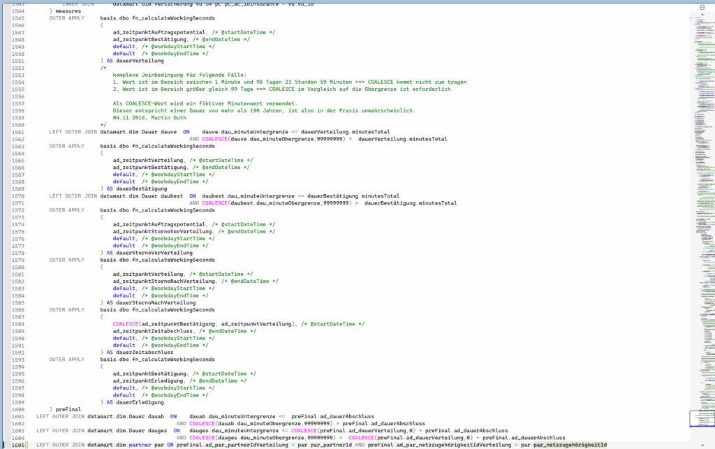 One ginourmous 1600 lines view with at least 3 levels of nested SQL.